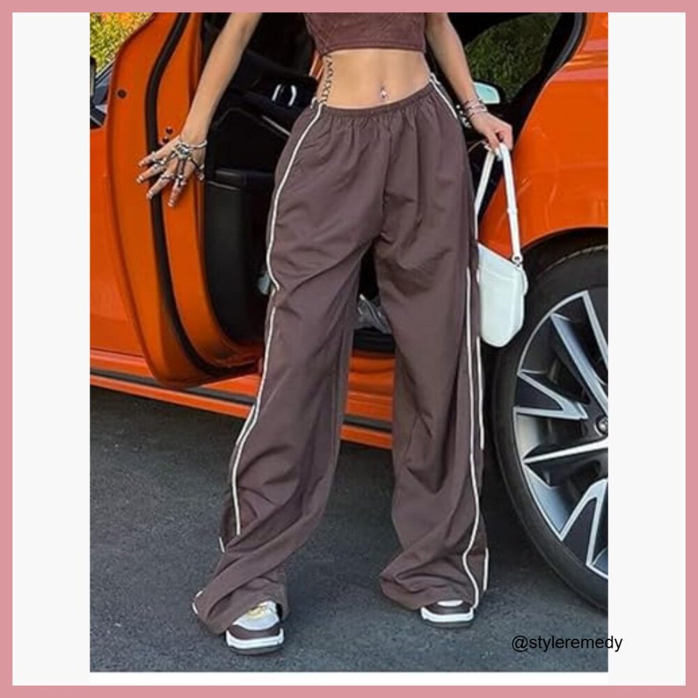 Polyester Sweatpants with Elastic Waist Wide Leg Track Pants - Picture 2 of 7